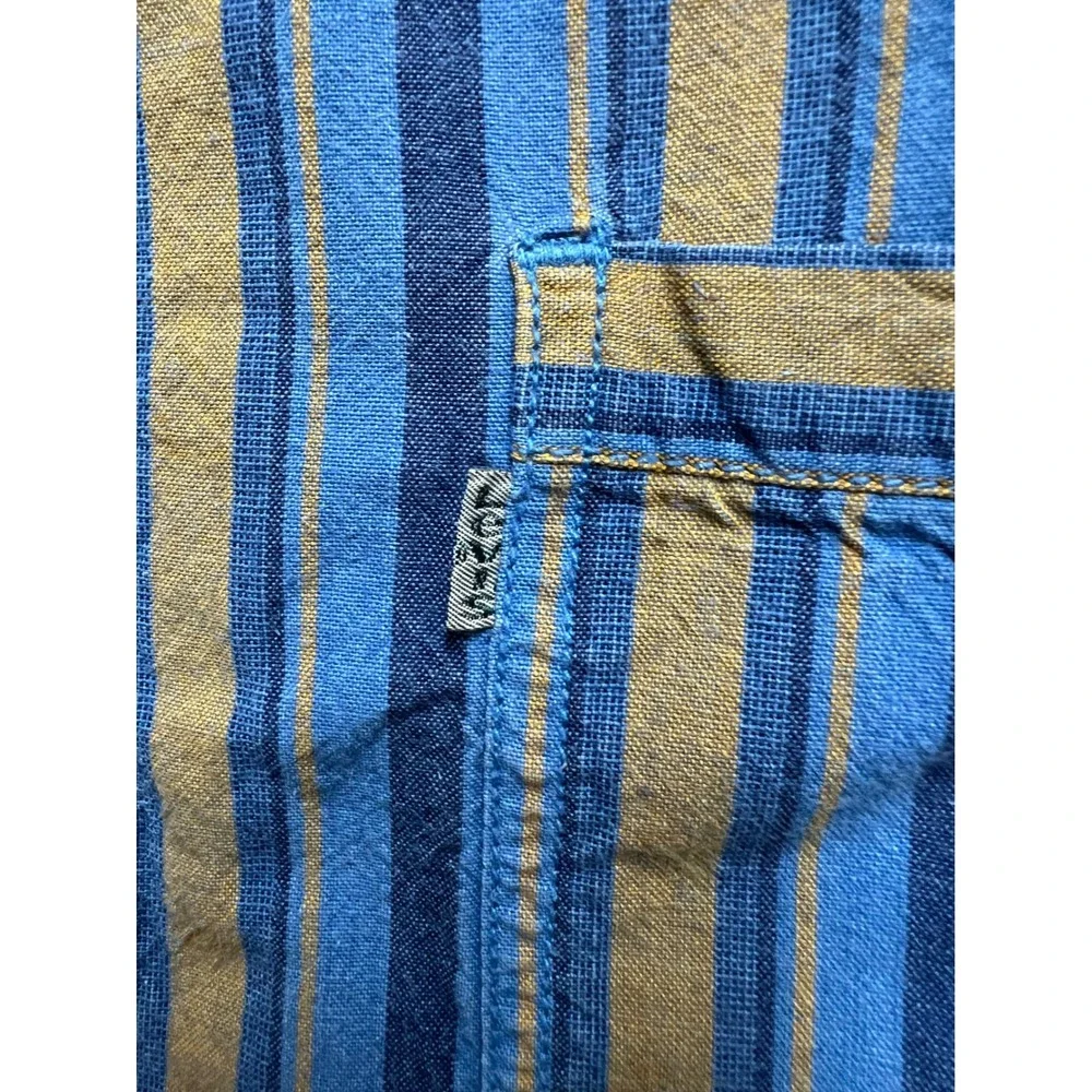 Levis Mens Short Sleeve Button Down Striped Shirt Blue Tan Cotton 65079-8504 M